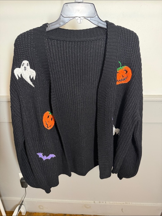 BloomChic Sweaters - BloomChic Black Halloween Embroidered Open-Front Cardigan